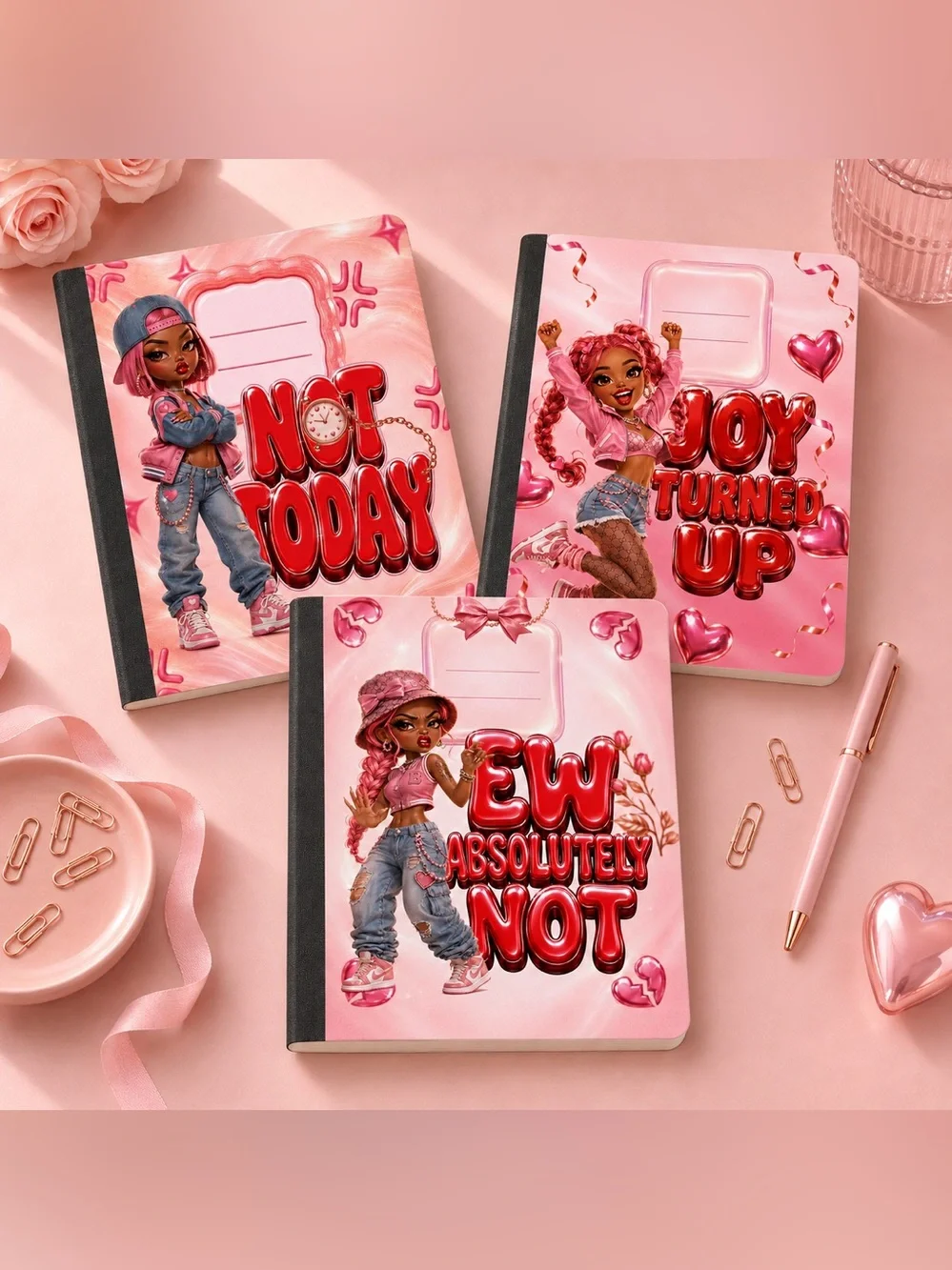 Pink Girls' Notebook - Trendy Character Design